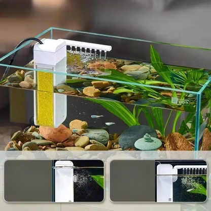 Silent mini aquarium filter with adjustable water flow