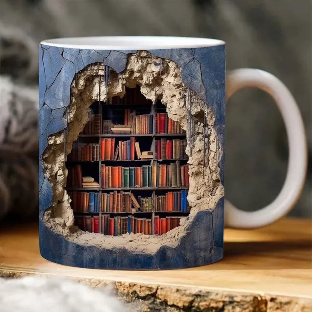 3D ceramic mug with bookshelf