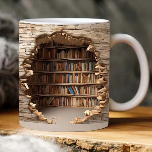 3D ceramic mug with bookshelf