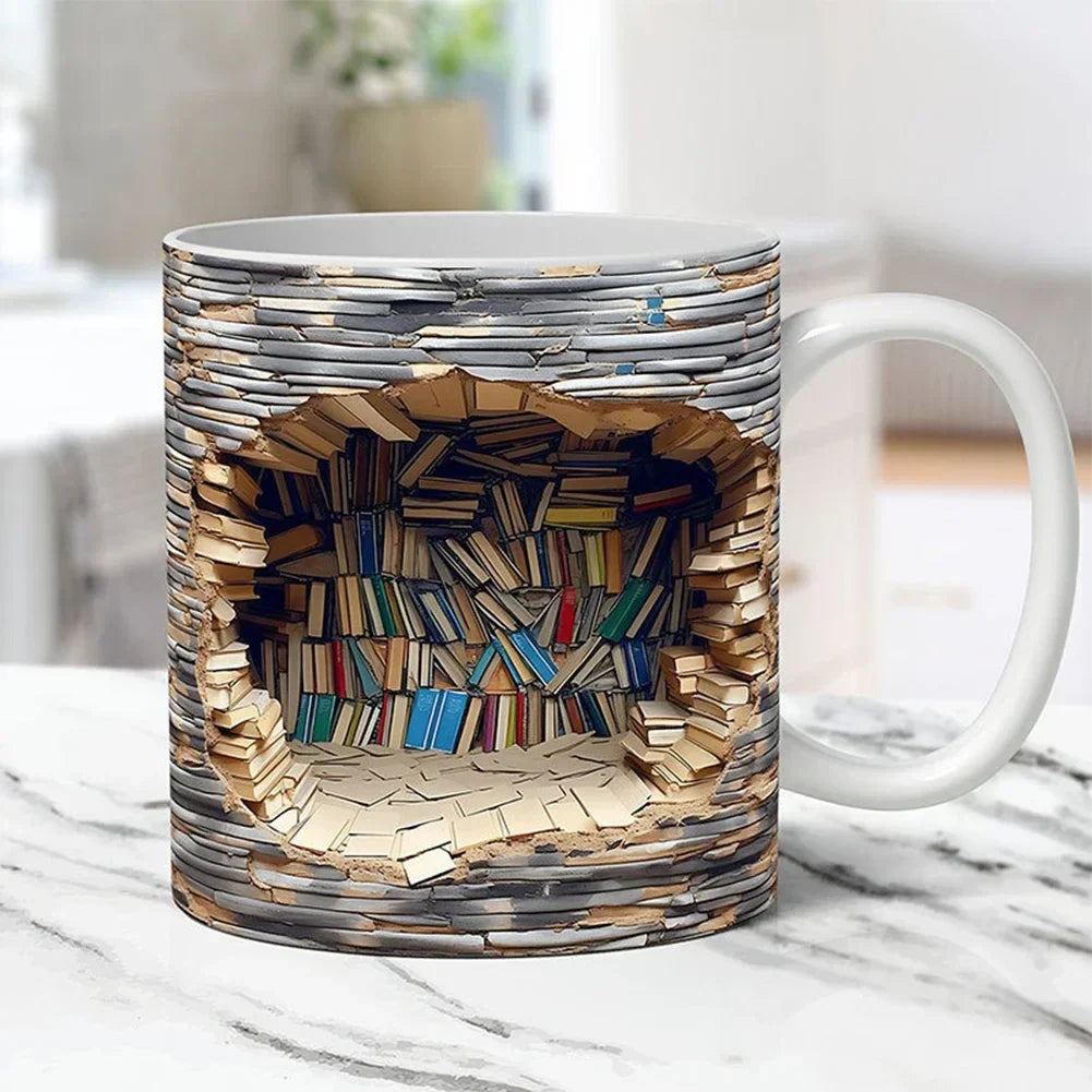 3D ceramic mug with bookshelf