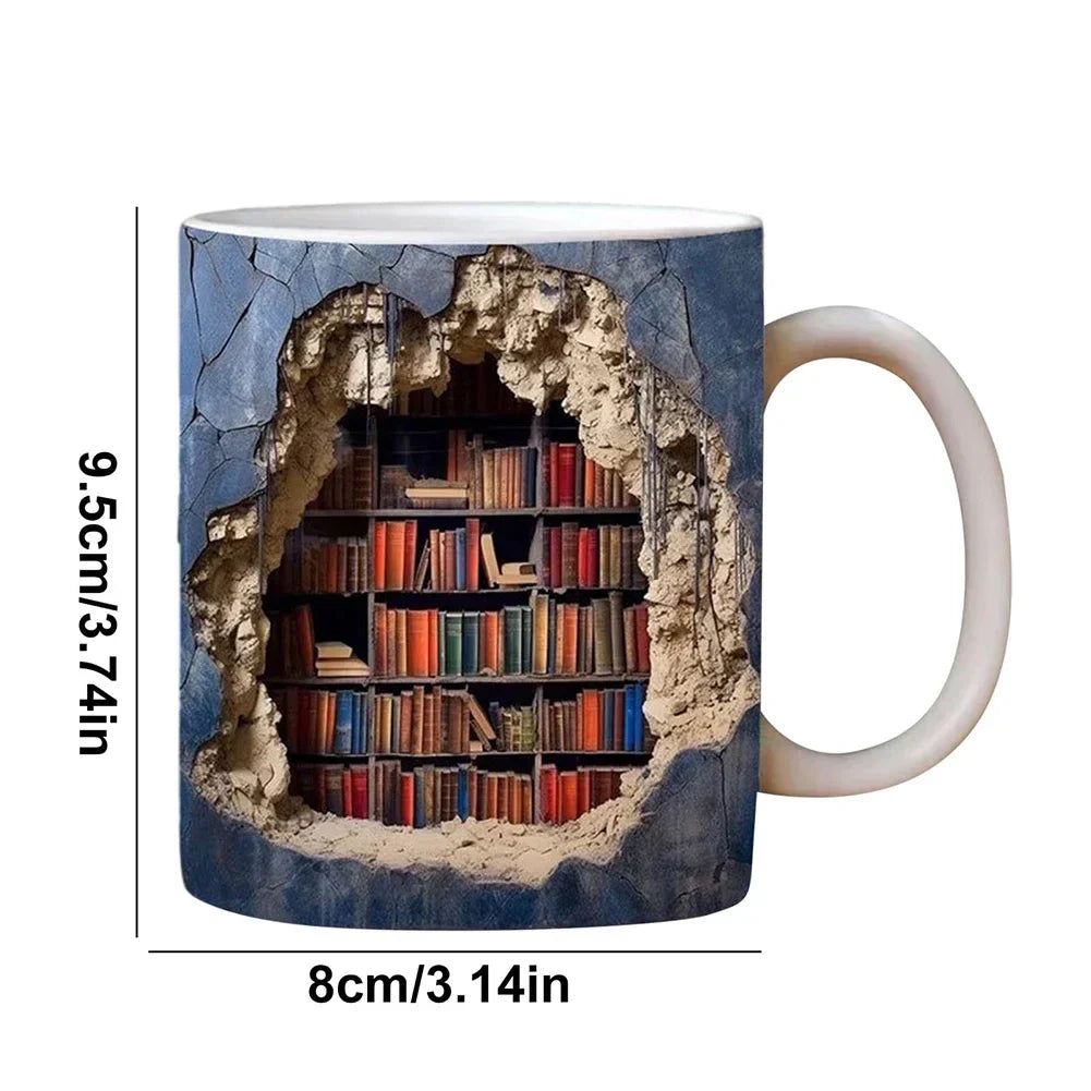 3D ceramic mug with bookshelf