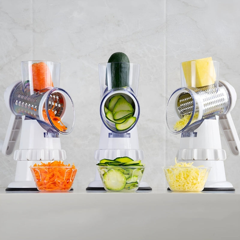 3-in-1 vegetable slicer: Versatile, hand-operated and space-saving