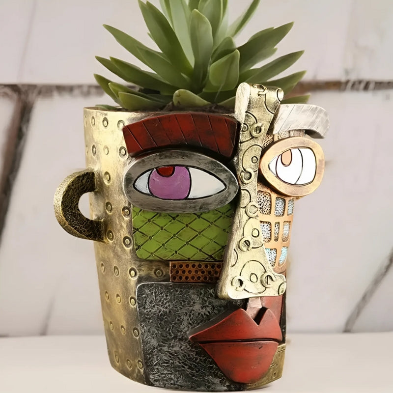 Design flower pot with character: face motif made of high-quality synthetic resin